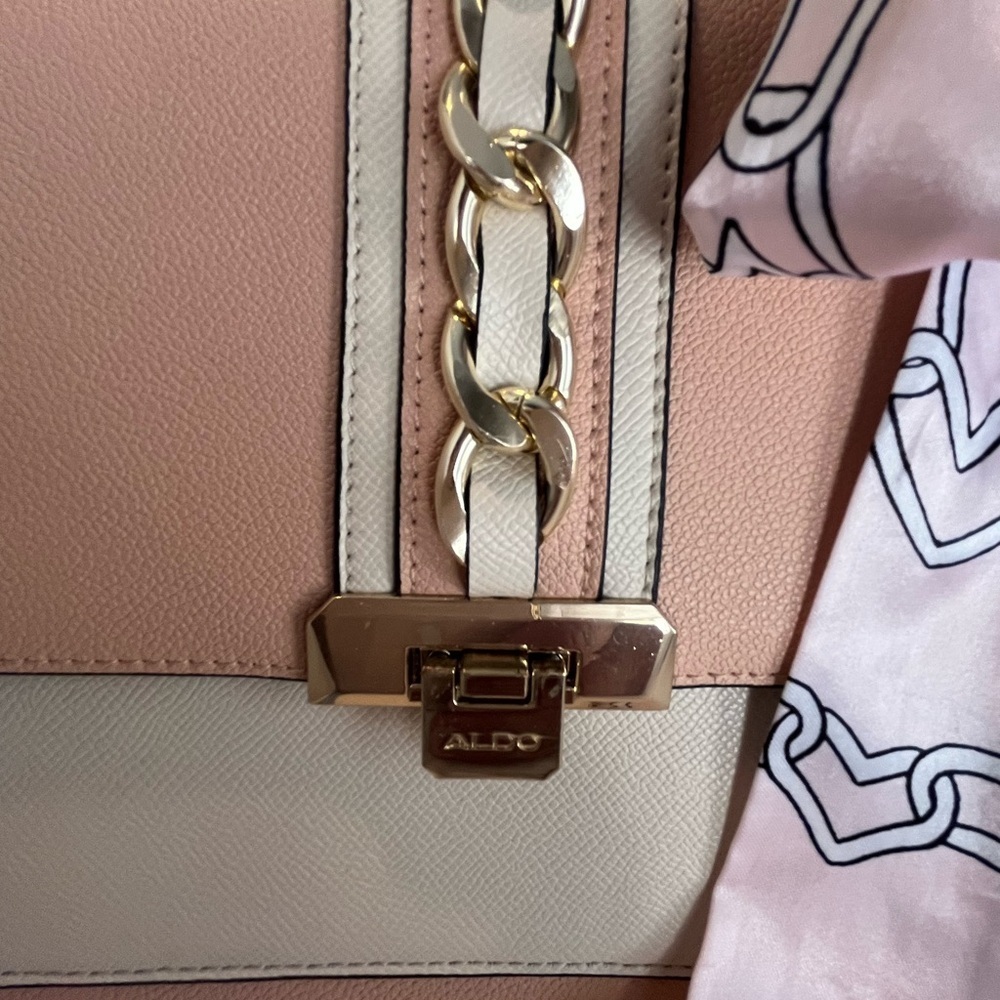 Aldo Tan And Cream Satchel With Gold Chain - image 2